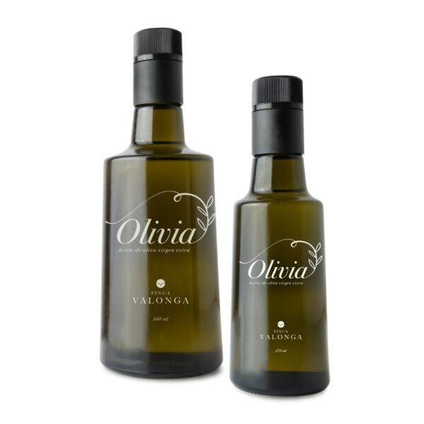 Aceite de oliva Virgen Extra Olivia de Finca Valonga en formato 500ml y 250ml.