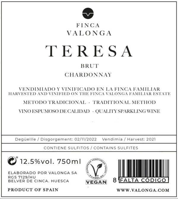 Etiqueta Espumoso Teresa Brut de Finca valonga