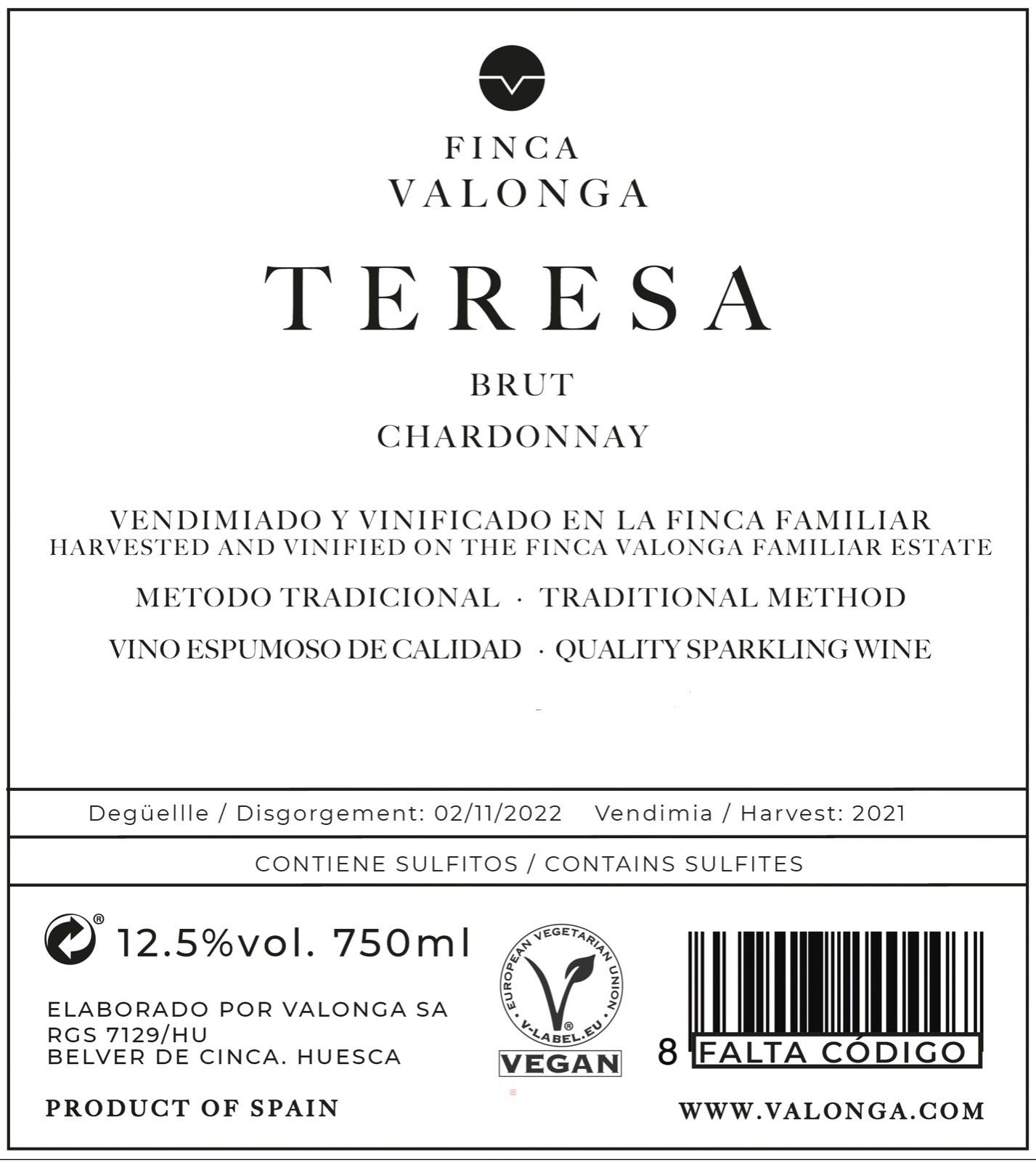 Etiqueta Espumoso Teresa Brut de Finca valonga Etiqueta Espumoso Teresa Brut de Finca valonga