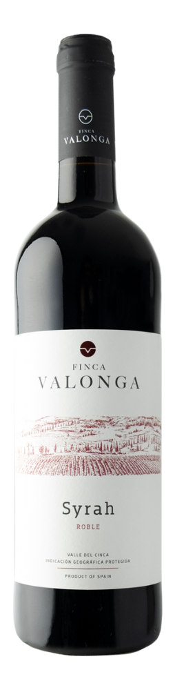 Vino tinto roble Syrah de Finca Valonga, con aroma a frutos negros.